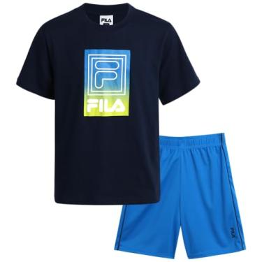 Imagem de Fila Conjunto de shorts esportivos para meninos - 2 peças de camiseta dry fit e shorts de ginástica de desempenho - conjunto de roupas esportivas para meninos (4-12), Azul marino, 12