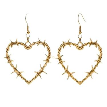 Imagem de Brincos góticos de arame farpado amor coração gota brincos grossos grandes argola de metal espinhos para mulheres meninas gótico punk grande hip hop joias de festa, Zinco, Sem pedra preciosa