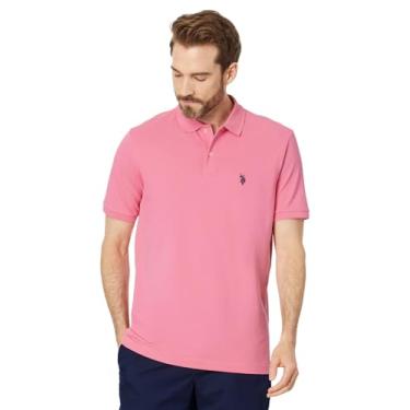 Imagem de U.S. Polo Assn. Camisa polo masculina de piquê de algodão sólido com pequeno pônei, Movimento rosa, XXG