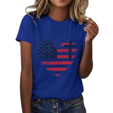 Imagem de 4th of July Shirts Women America Shirts Stars Stripes Cute Shirts USA Flag Tops Camiseta Verão, Azul, G