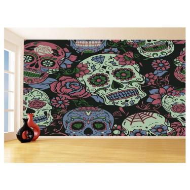 Imagem de Papel De Parede 3D Arte Caveiras Mexicanas Flor 3,5M Tra73