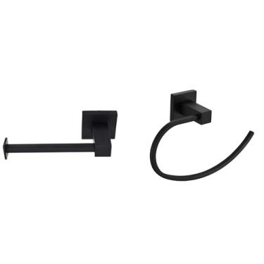 Imagem de Kit Toalheiro Rosto Argola + Porta Papel Higiênico Ret Preto