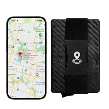 Imagem de Carteira masculina fina rastreável para cartões – Carteira inteligente de couro Bluetooth antiperda com clipe de dinheiro de metal, porta-cartões masculina minimalista e inteligente (fibra de carbono