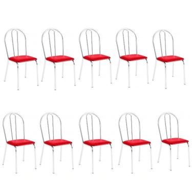 Imagem de Kit 10 Cadeiras Lisboa Cromada Para Cozinha Ou área Gourmet-assento Sintético Vermelha