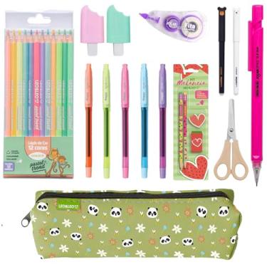 Imagem de Caneta Apagável Lapiseira Lápis de cor Pastel Lapiseira Marca-Texto Kit Material escolar Infantil - Leo e Leo (Panda)