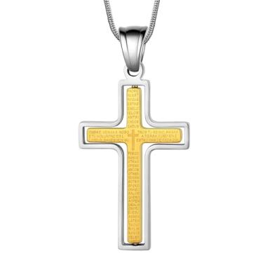 Imagem de Hipunk Colar com cruz e versículo da Bíblia – Colar masculino de aço inoxidável com pingente de cruz com cruz e cruz crucifixo de Filipenses Jesus colar giratório para mulheres, Aço inoxidável, Sem