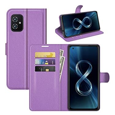Imagem de Capa para Asus Zenfone 8 ZS590KS, com suporte para cartão de couro PU + [capa de TPU] [suporte] [compartimentos para cartão] Capa fólio magnética para Asus Zenfone 8 ZS590KS (roxa)