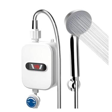 Imagem de YYGJYGOO Aquecedor elétrico de água, caldeira de água quente instantânea portátil sem tanque com kit de cabeça de chuveiro de aço inoxidável, mini conjunto de chuveiro termostático para cozinha