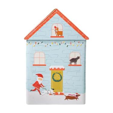 Imagem de shamjina Caixa de lata de Natal Caixa de presente de Natal Presente de feriado Caixas de biscoitos de Natal portáteis Recipiente de biscoitos de metal Pote de