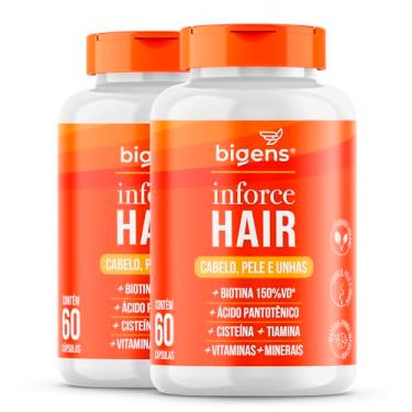 Imagem de Inforce Hair, multivitaminico para cabelo, pele e unhas, Biotina, Ácido pantotênico, Cisteína, Tiamina, Biogens, Kit 2x 60 cápsulas