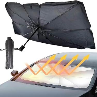 Imagem de Guarda sol para-brisa com proteção contra raios UV – Modelo Sombrinha. Retrátil, Fácil Manuseio. Mantém o Interior do Carro Mais fresco