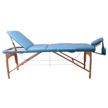 Imagem de Maca Dobrável Madeira 250kg Estética Massagem Portátil Cor Azul Claro - Gold - Modelo 3 Seções 1,80x60cm