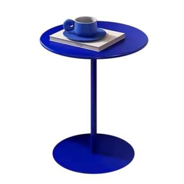 Imagem de Mesa de bistrô azul mesa de bar redonda para coquetel, bistrô, café, mesa de jantar para café da manhã, mesa de centro pequena com base de ferro de metal, mesas laterais de topo alto