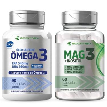 Imagem de Kit Mag3 Dimalato Quelato Taurato Inositol + Omega 3 Ultra 1360Mg Epa Dha (Selo internacional) Pureza Qualidade IFOS