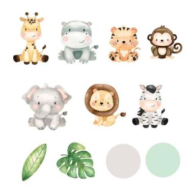 Imagem de Adesivo Parede Bichinhos Infantil Safari Quarto Bebê Cor Verde Pastel 