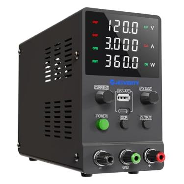 Imagem de Fonte de alimentação CC variável, fonte de alimentação de bancada regulada CC comutável ajustável de 120V,3A com carregamento USB e Tipo C, botão do codificador,chave de saída,tela de LED de 4 dígitos