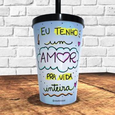 Imagem de Copo com canudo holográfico 550ml dia dos namorados ref0236 - casa fé