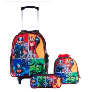 Imagem de Kit Mochila Infantil com Rodinhas Vingadores + Lancheira Térmica + Est