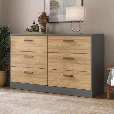Imagem de Cômoda Divino 6 Gavetas 100% Mdf Cinza/Olmo - Manbel, Marrom