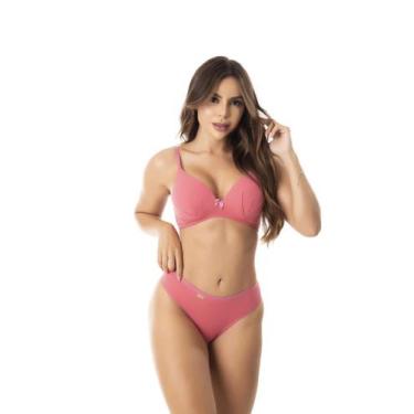 Imagem de Conjunto Feminino Lingerie Sutiã Com Bojo e Calcinha Em Malha Canelada