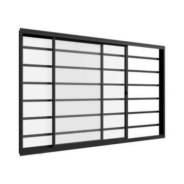 Imagem de Janela Vitro 2 Folhas 1,50m x 1m Com Grade Em Alumínio Preto Com Vidro