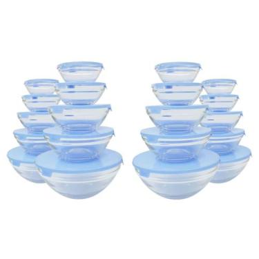 Imagem de kit 20 Jogo Porta Mantimentos De Vidro Tigelas Potes Com Tampa - PRATI