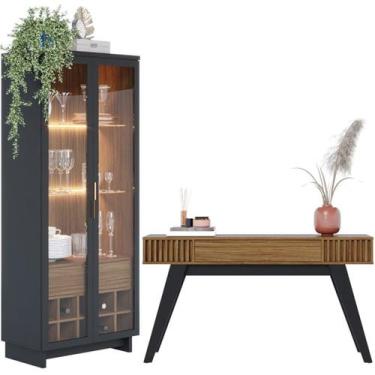 Imagem de Aparador Riveira E Cristaleira Guanabara Noce Milano Preto CLB - Colib