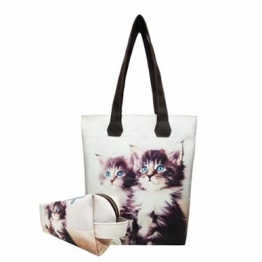 Imagem de Bolsa Feminina e Necessaire Gatinhos Olhos Azuis Magicc Bolsas