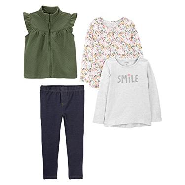Imagem de Simple Joys by Carter's Conjunto de 4 peças para bebês meninas, Sorriso cinza/lavagem índigo/verde-oliva/floral branco, 2 Anos