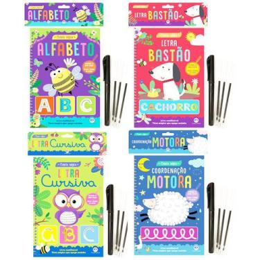 Imagem de Livro Infantil Didático Treino Caligrafia Coordenação Motora Kit 4 Vol