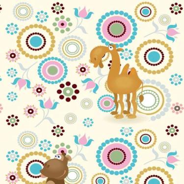 Imagem de Papel de Parede Adesivo Infantil Camelos E Mandalas Fundo Bege - REF:D