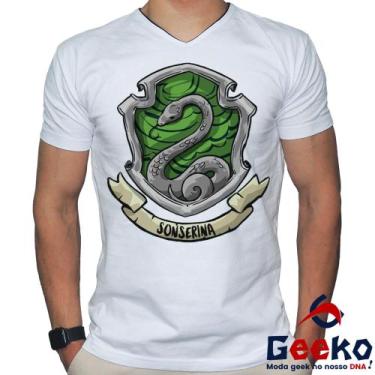 Imagem de Camiseta Sonserina 100% Algodão Harry Potter Slytherin Geeko, Branco g