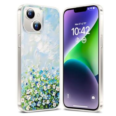 Imagem de YSLBWLE Capa magnética para iPhone 14 transparente, [compatível com magnético] Capa magnética fina e de grau militar Blue Bush 25-ip14-13