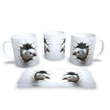 Imagem de Caneca Branca de Porcelana Personalizadas Arte Espelhadas em 3D Animais (Passaro 7)