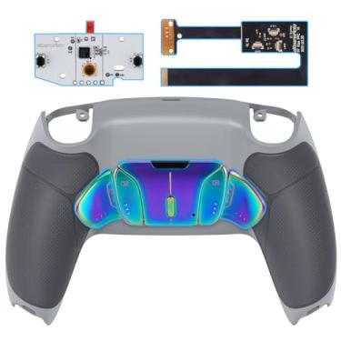 Imagem de eXtremeRate Rainbow Aura Azul Roxo Botões de Metal Real RMB RISE4 Kit de Remapeamento para PS5 Controlador BDM-010 020, Cinza Borracha Grip New Hope Gray Back Shell, Upgrade Board Back Buttons para