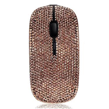 Imagem de Mouse luxuoso sem fio recarregável com strass de cristal austríaco, mouse plano fino para laptop, PC, presente de menina - ouro rosa