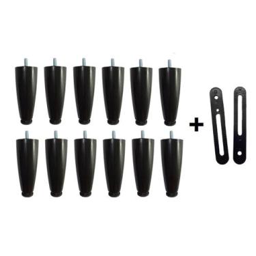Imagem de Kit 12 Pés Para Cama Box ou Baú Juvene Preto 12cm Com Regulagem + 2 Ch