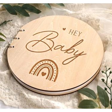 Imagem de HOUÍSM Livro de visitas alternativas para chá de bebê - Hey Baby Shower Sign in Guest Book Rainbow, Baby Advice Keepsake Book Book Scrapbook Memory Book Gifts for New Parents Baby Shower Party