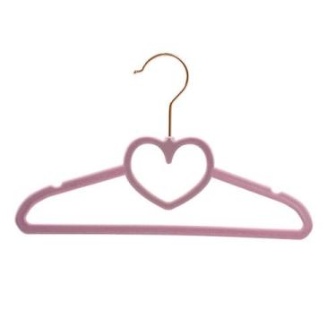 Imagem de Kit 30 Cabides Veludo Rosa Gancho Rose Infantil 28cm Coração - ARBORET