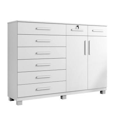 Imagem de Cômoda New Triunfo 2 Portas 8 Gavetas Em Mdp Com Chave Benetil Móveis Branco
