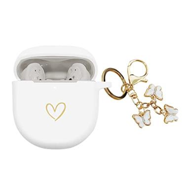 Imagem de AIIEKZ Compatível com Bose QuietComfort Earbuds II 2022, capa de silicone macio com padrão de coração dourado para Bose QC II, capa com chaveiro de borboleta fofo para meninas e mulheres (branca)