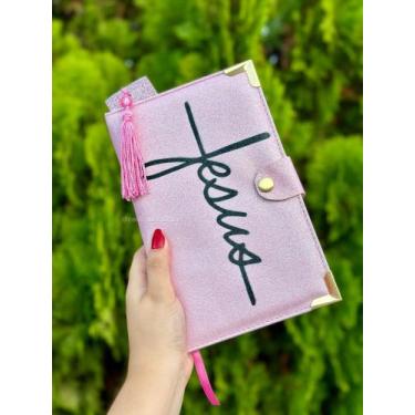 Imagem de Bíblia NVI Carteira Glitter rosa JESUS + marca páginas - Cpp