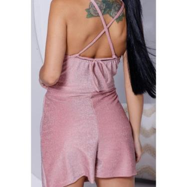 Imagem de Macaquinho Vestido Lurex de Alcinha Feminino Luxo - Mclube, Rosê, G