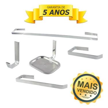 Imagem de Kit de Acessórios para Banheiro Quadrado 5 Peças (Com Saboneteira) Cód