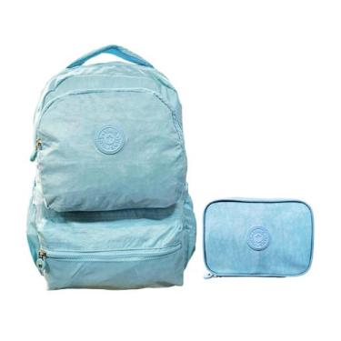 Imagem de Kit Mochila Casual e Estojo Crinkle 17,5" Yins YS41053, Azul claro