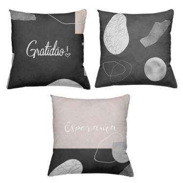 Imagem de Kit 3 Almofadas Decorativas Cheias 40x40cm GratidãoBlack - Deluzz