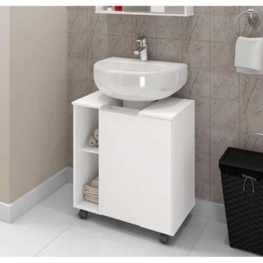 Imagem de Gabinete Banheiro Pequin em Madeira Branco p/ Lavatório de Coluna Móve