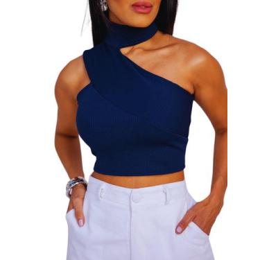 Imagem de Blusa Feminino Cropped Mula Manca Top Canelada - LUNNA, Azul, G