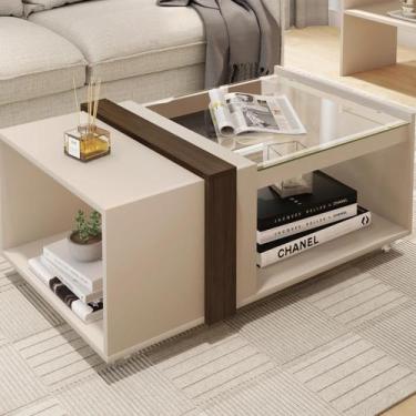 Imagem de Mesa de Centro Com Vidro Mobiliário para sala com Rodízios - HOME AS, 