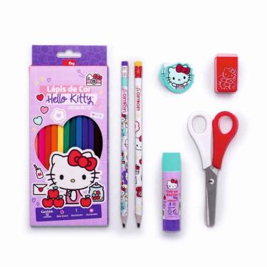 Imagem de Kit Escolar + Lápis De Cor 12 Cores Hello Kitty Leo &amp; Leo